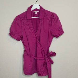 Banana Republic Pink Short Sleeve Tie Wrap Blouse
